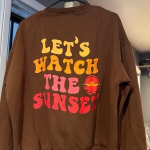 Brown Graphic Sweatshirt with Sunset Print